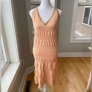 Earthbound Trading Co Peach Pointelle Crochet Halter Summer Dress Size XL